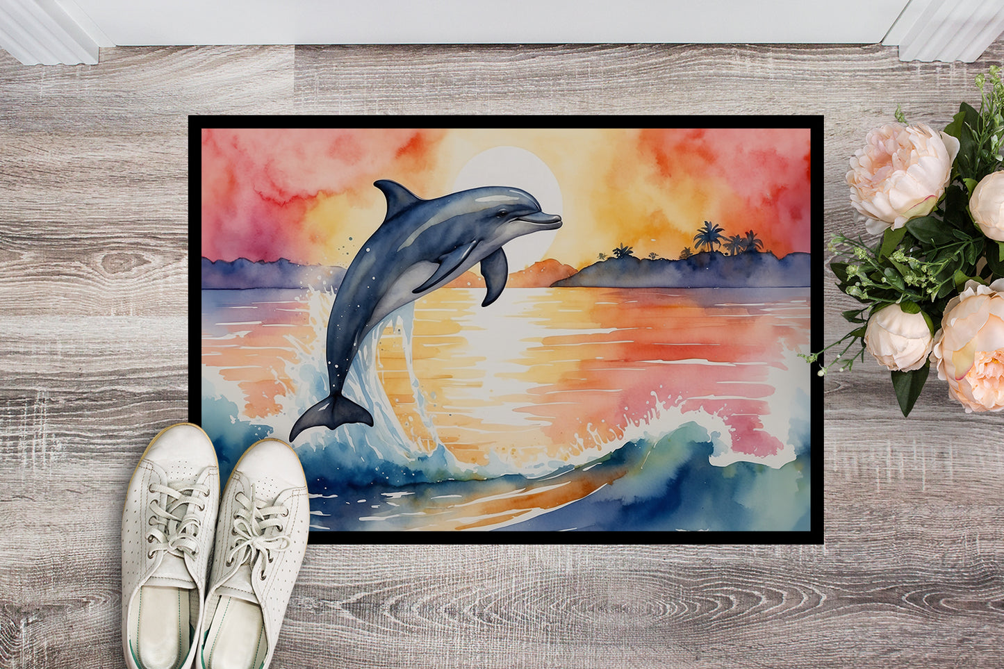 Dolphin Leaping at Sunrise Doormat