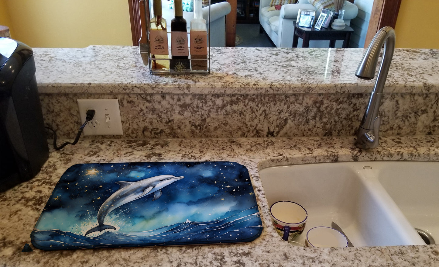 Dolphin in a Starry Sea Dish Drying Mat