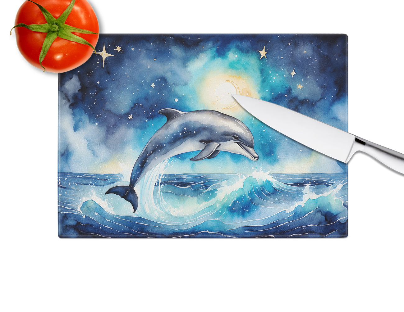 Dolphin in a Starry Sea Glass Cutting Board