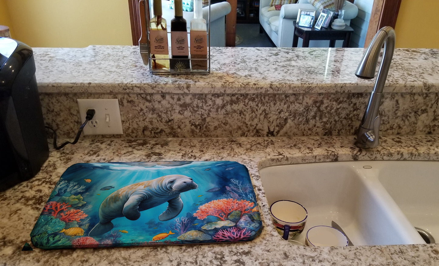 Manatee and Coral Reefs Dish Drying Mat