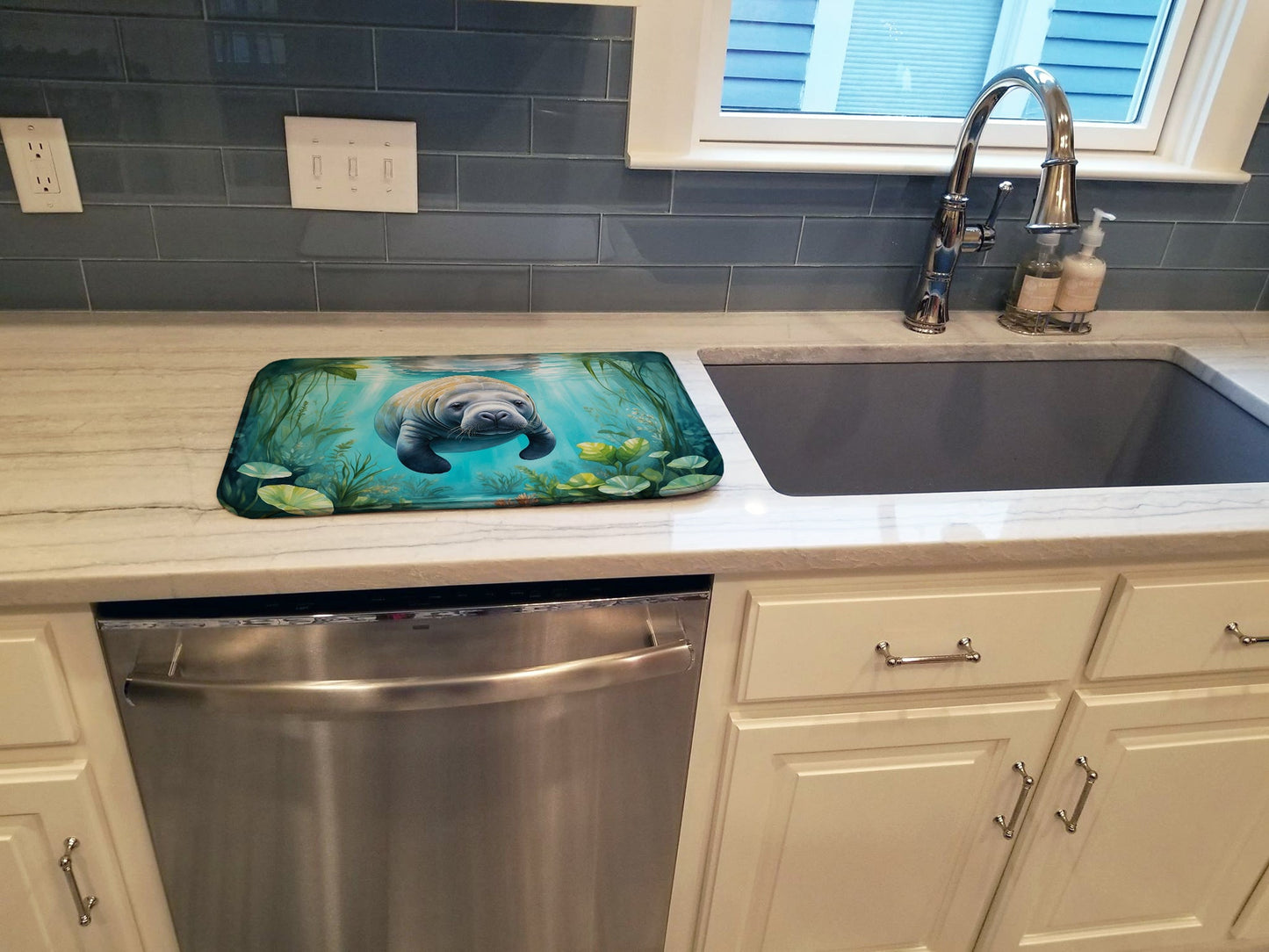 Manatee in a Crystal-Clear Spring Dish Drying Mat