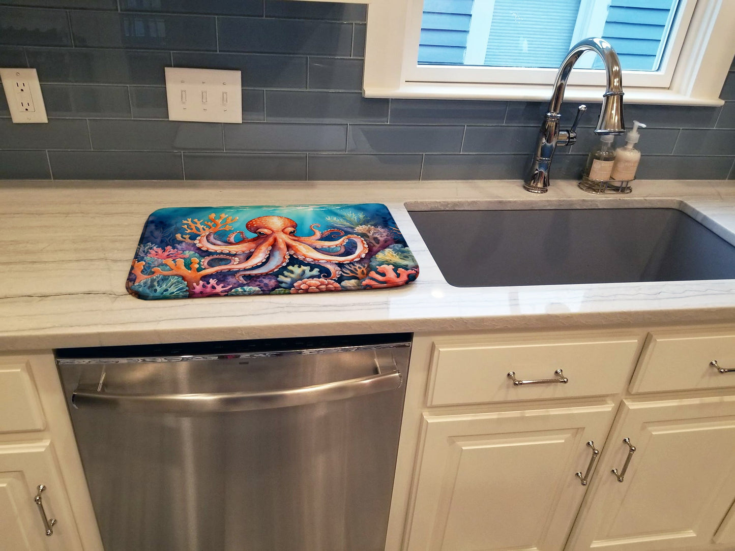Octopus Among Coral Dish Drying Mat