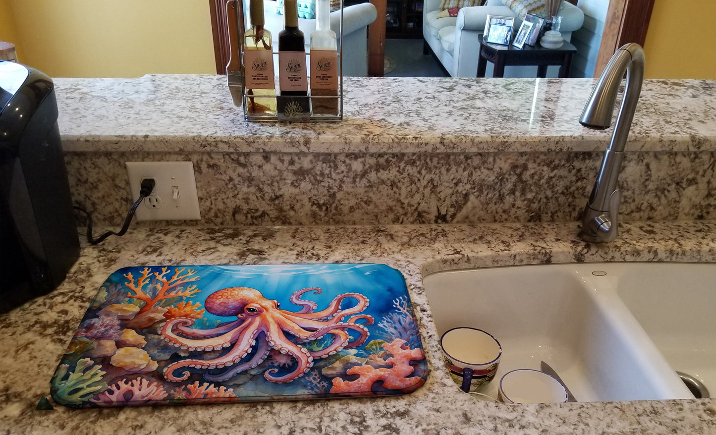 Octopus Among Coral Dish Drying Mat
