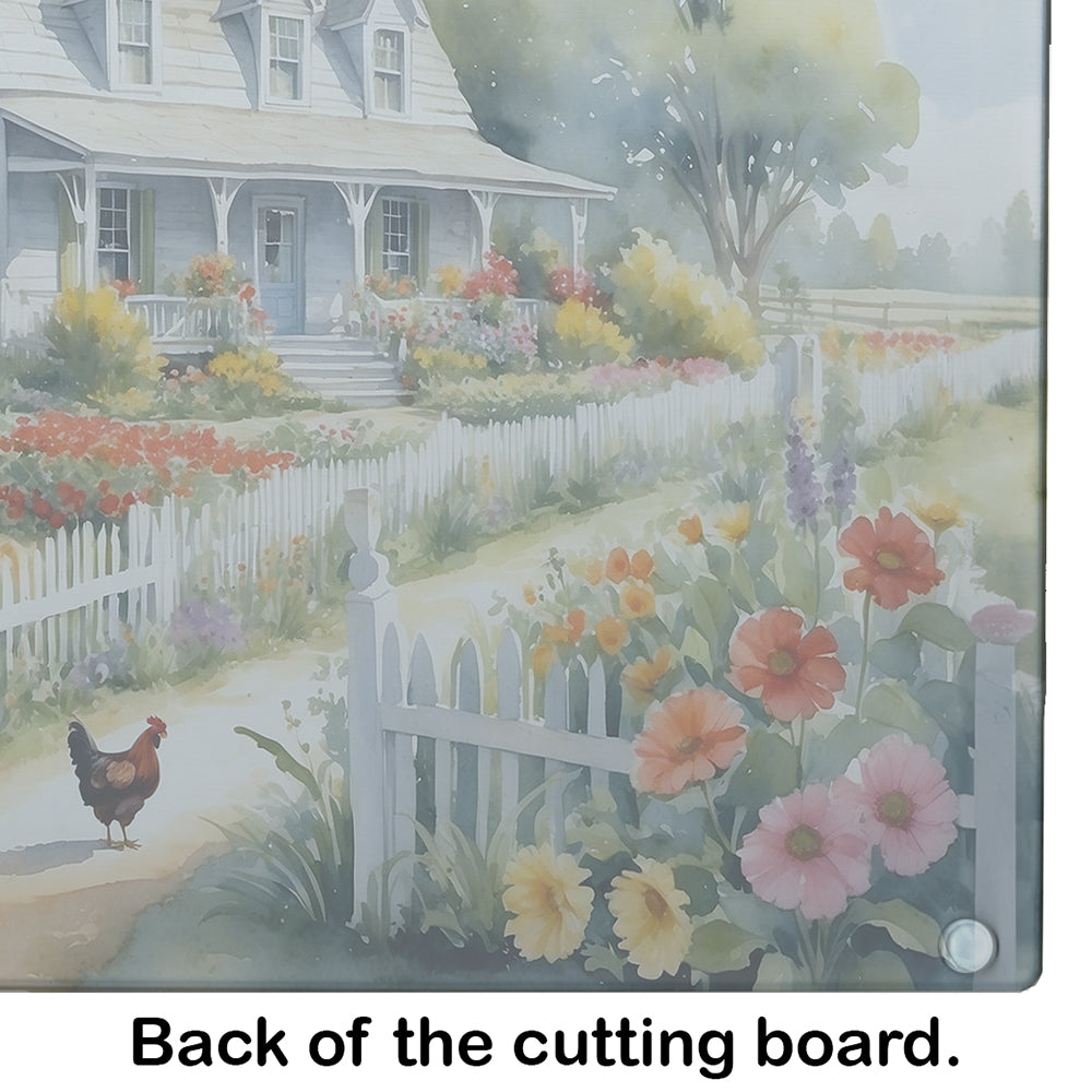 Chicken Farmhouse Garden Glass Cutting Board