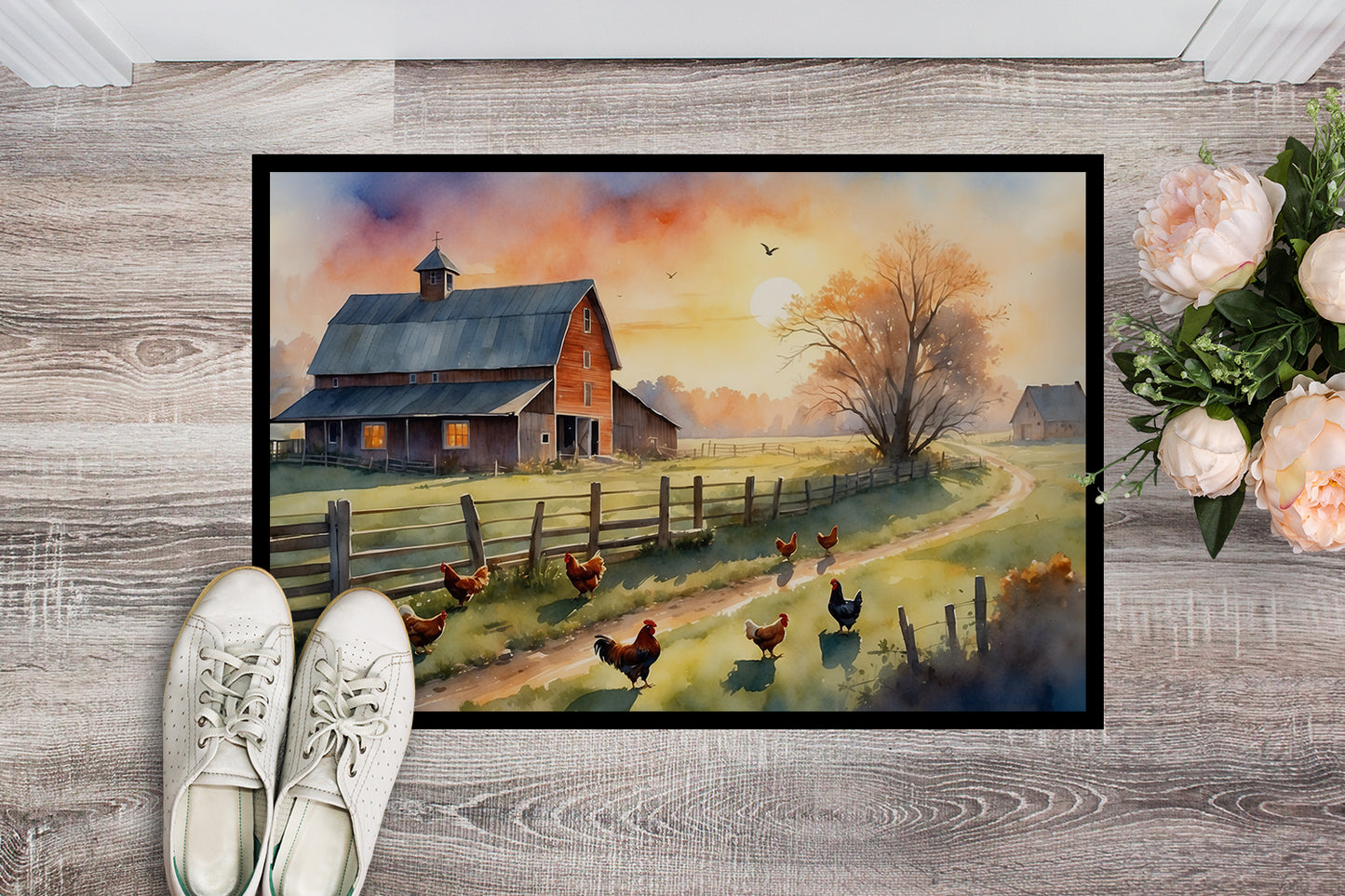 Chicken Farmyard Sunrise Doormat