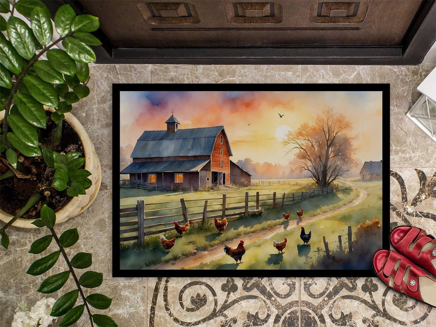 Chicken Farmyard Sunrise Doormat