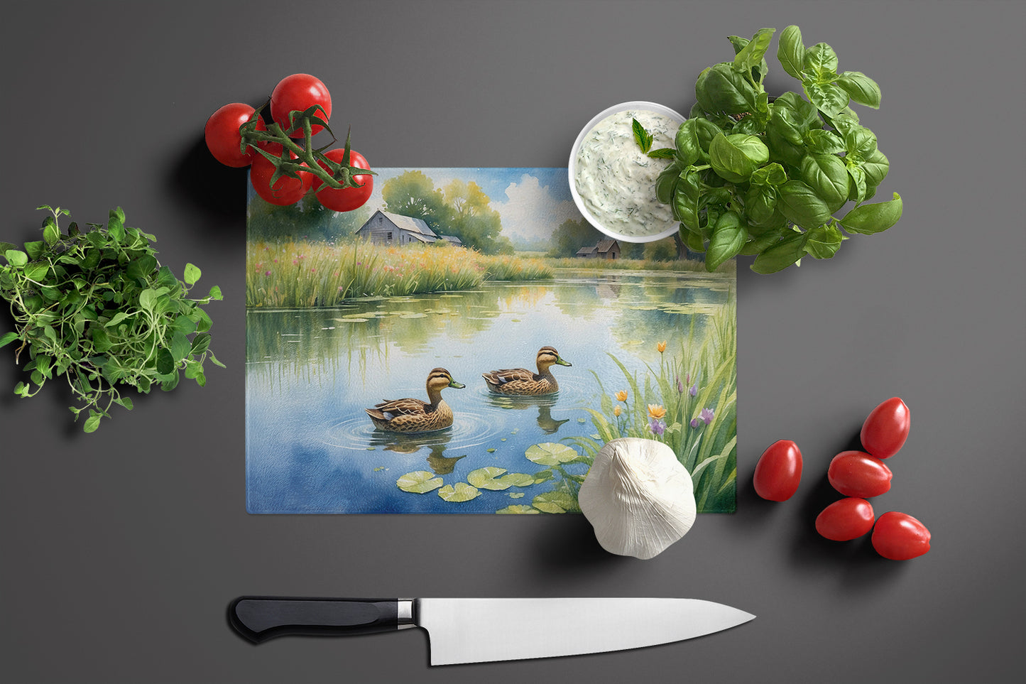 Mother Duck Glass Cutting Board