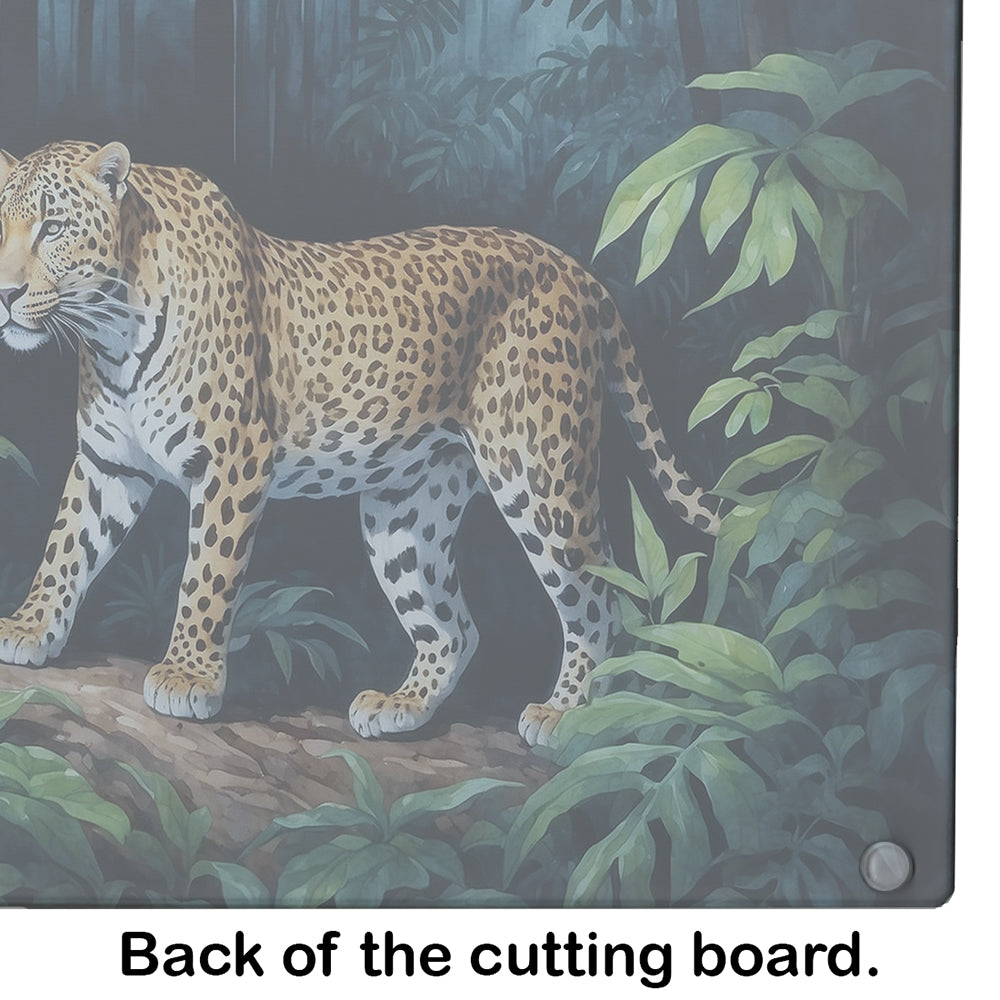 Leopard Nighttime in the Jungle Glass Cutting Board