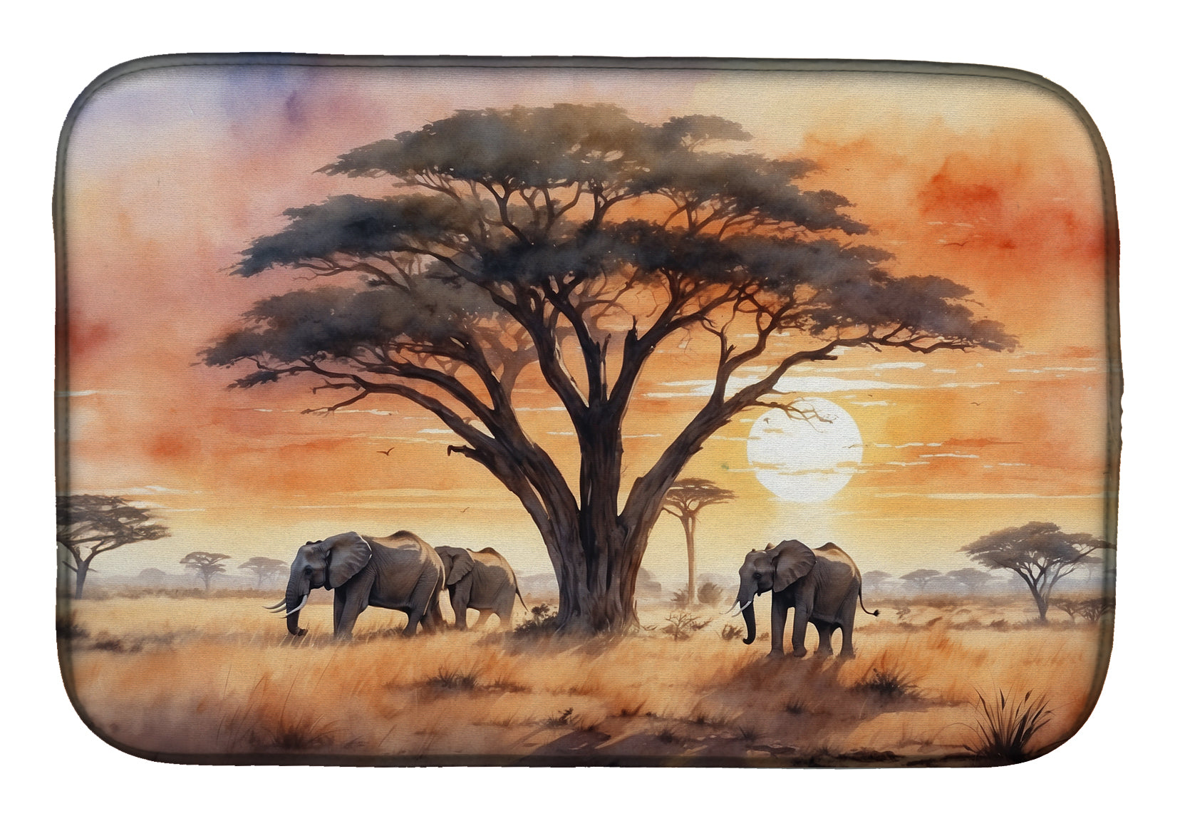 Buy this Elephants Savanna Sunrise Dish Drying Mat