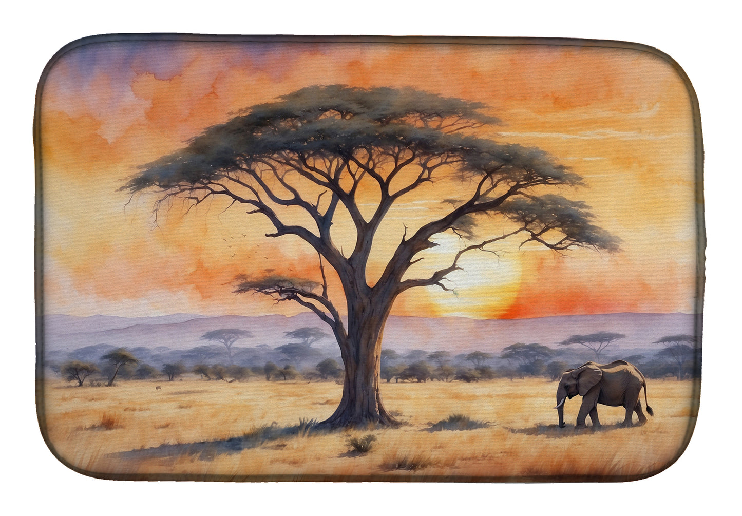 Buy this Elephants Savanna Sunrise Dish Drying Mat