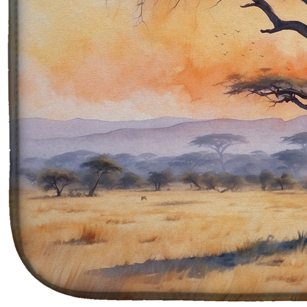 Elephants Savanna Sunrise Dish Drying Mat