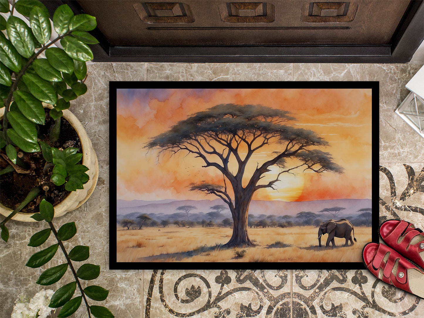 Elephants Savanna Sunrise Doormat