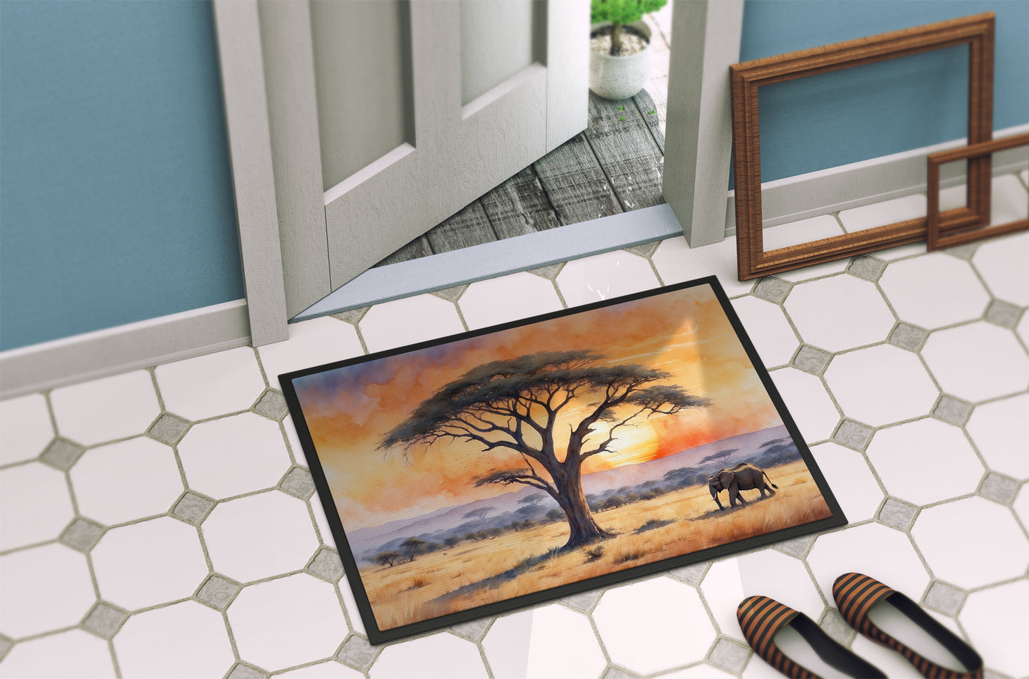 Elephants Savanna Sunrise Doormat