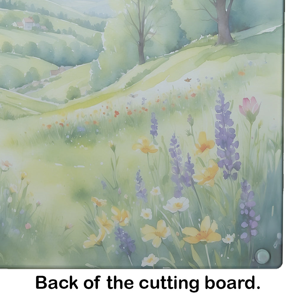 Rabbit Springtime Meadow Glass Cutting Board