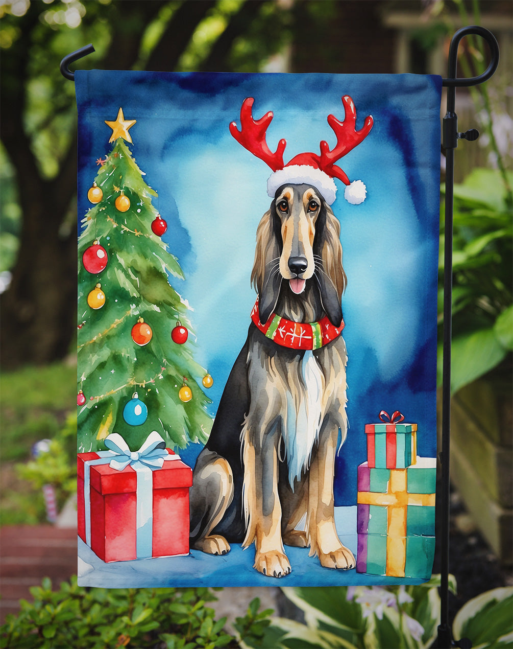 Afghan Hound Christmas Reindeer Garden Flag