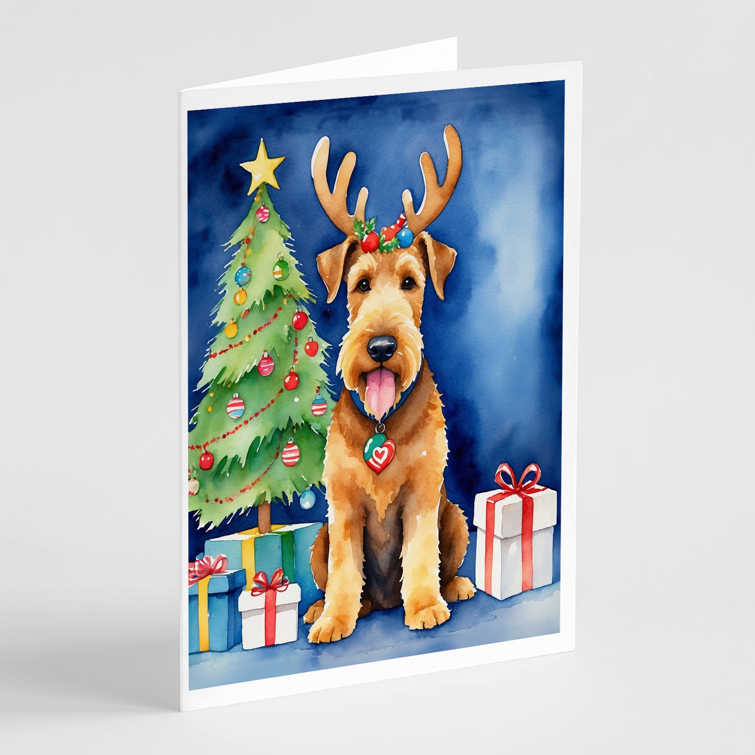 Buy this Airedale Terrier Christmas Reindeer Greeting Cards Pack of 8