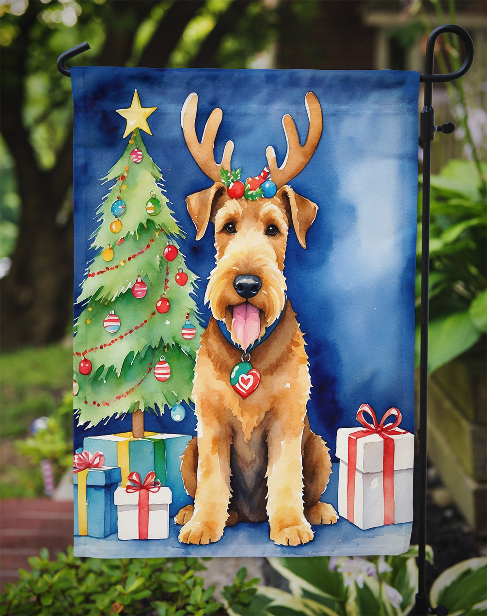 Airedale Terrier Christmas Reindeer Garden Flag