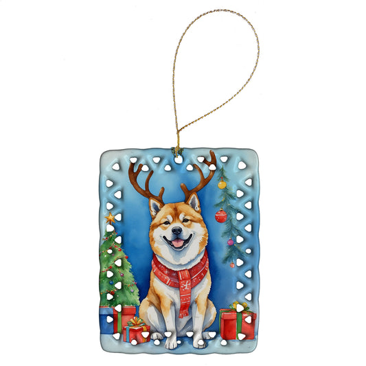 Buy this Akita Christmas Reindeer Porcelain Ornament