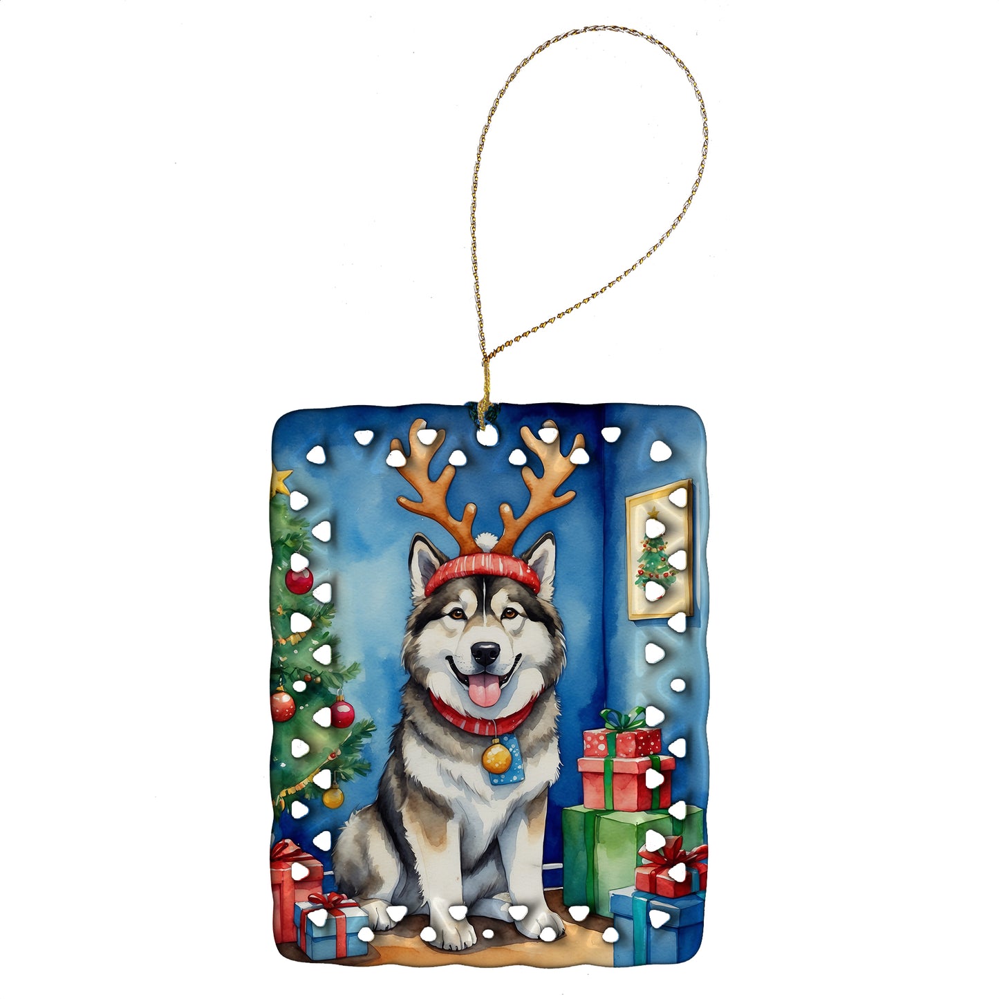 Buy this Alaskan Malamute Christmas Reindeer Porcelain Ornament