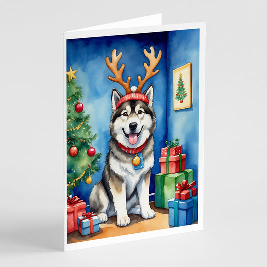 Buy this Alaskan Malamute Christmas Reindeer Greeting Cards Pack of 8