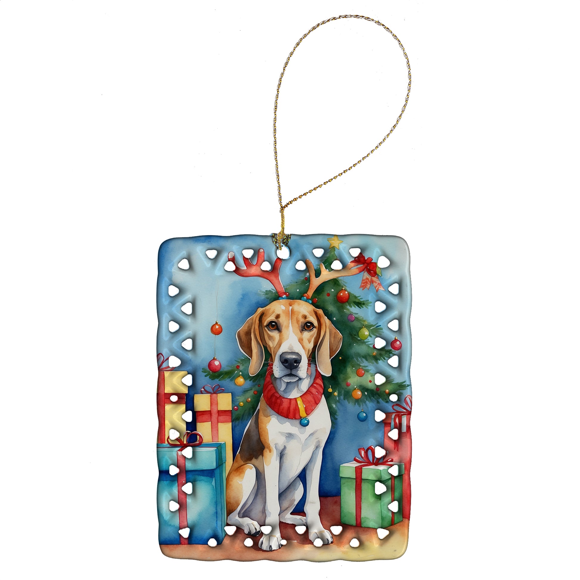 Buy this American Foxhound Christmas Reindeer Porcelain Ornament