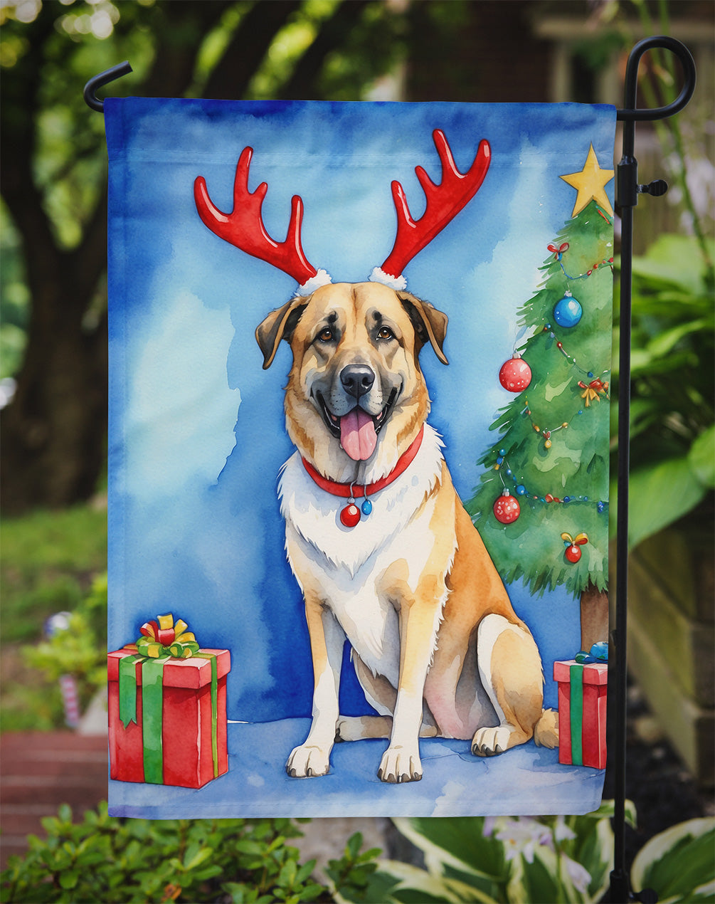 Anatolian Shepherd Dog Christmas Reindeer Garden Flag