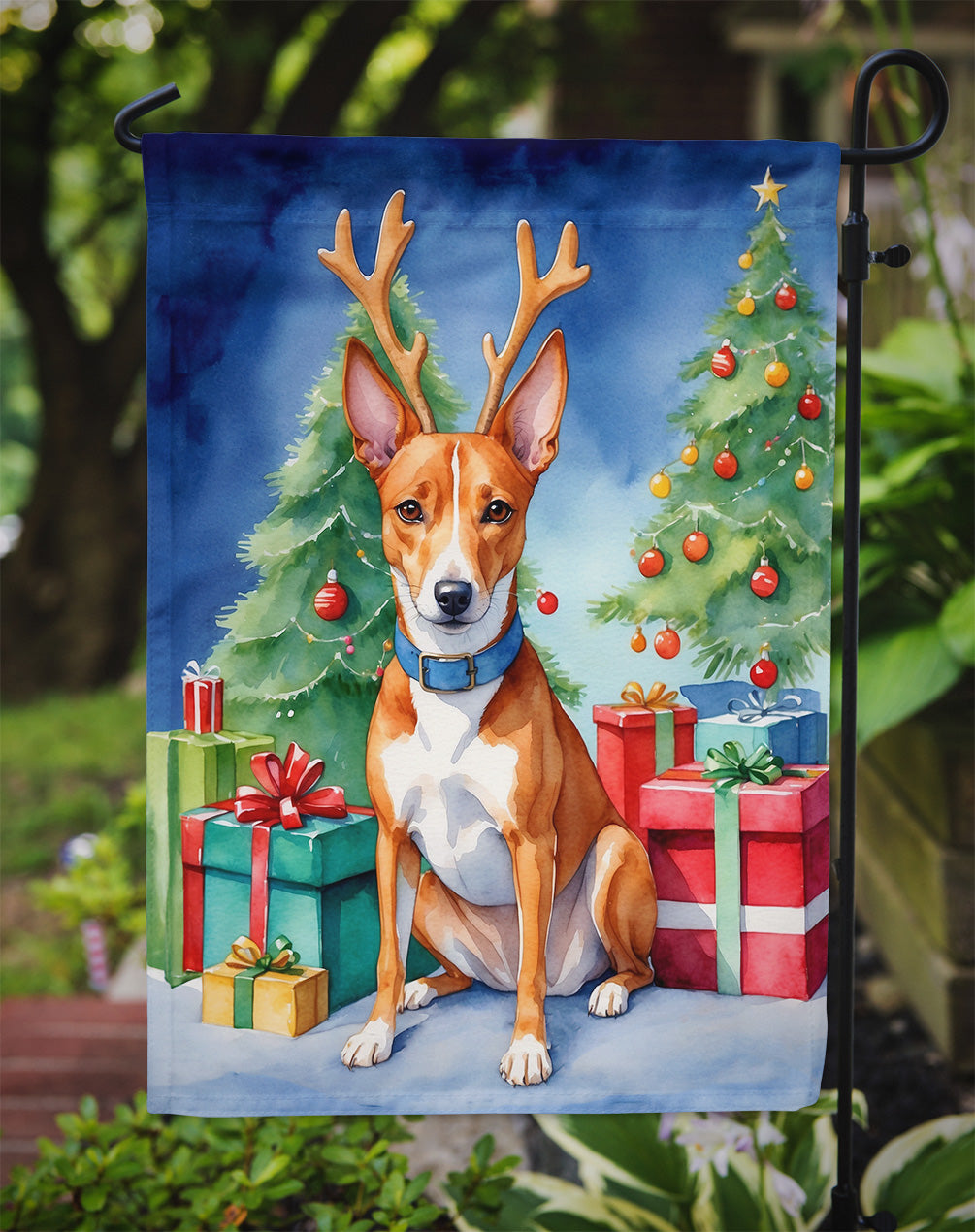 Basenji Christmas Reindeer Garden Flag