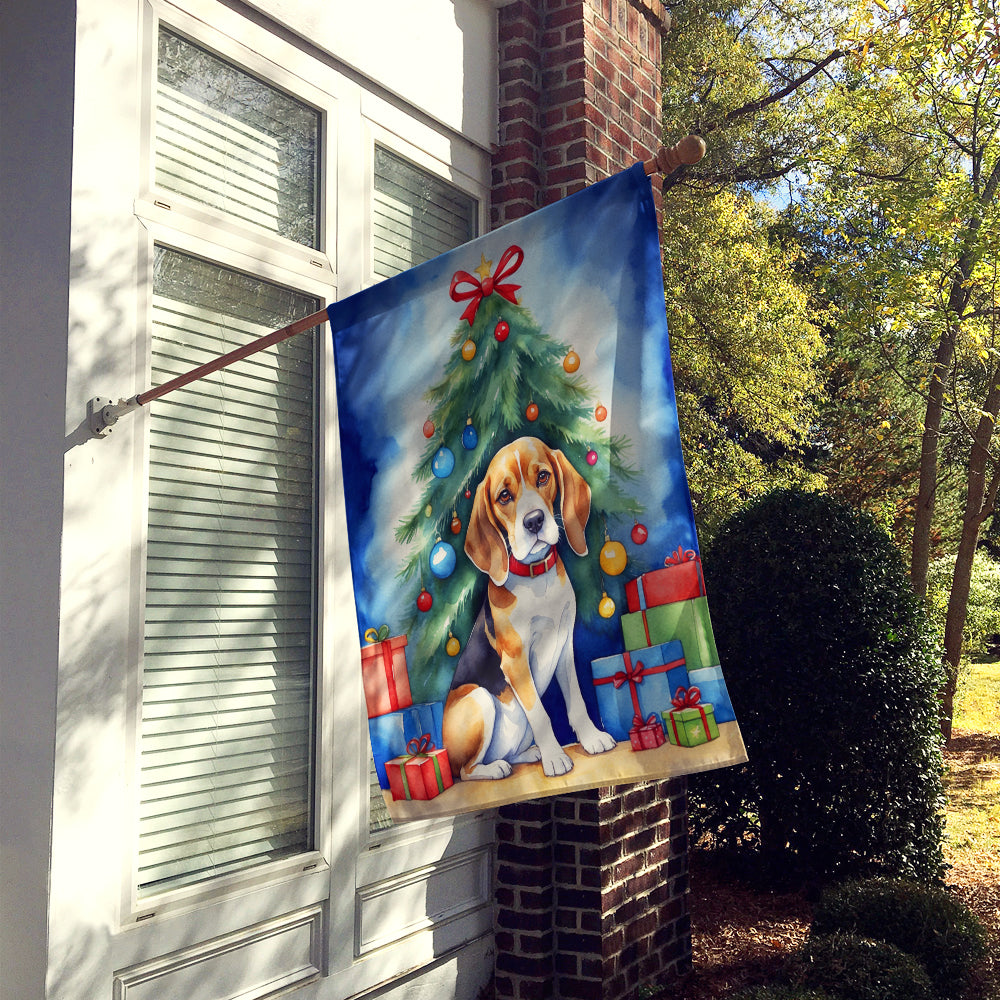 Beagle Christmas Reindeer House Flag