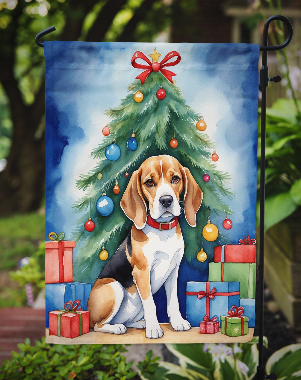 Beagle Christmas Reindeer Garden Flag