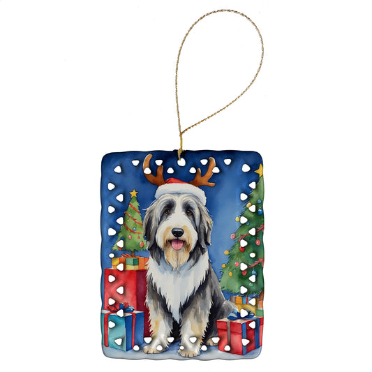 Buy this Bearded Collie Christmas Reindeer Porcelain Ornament