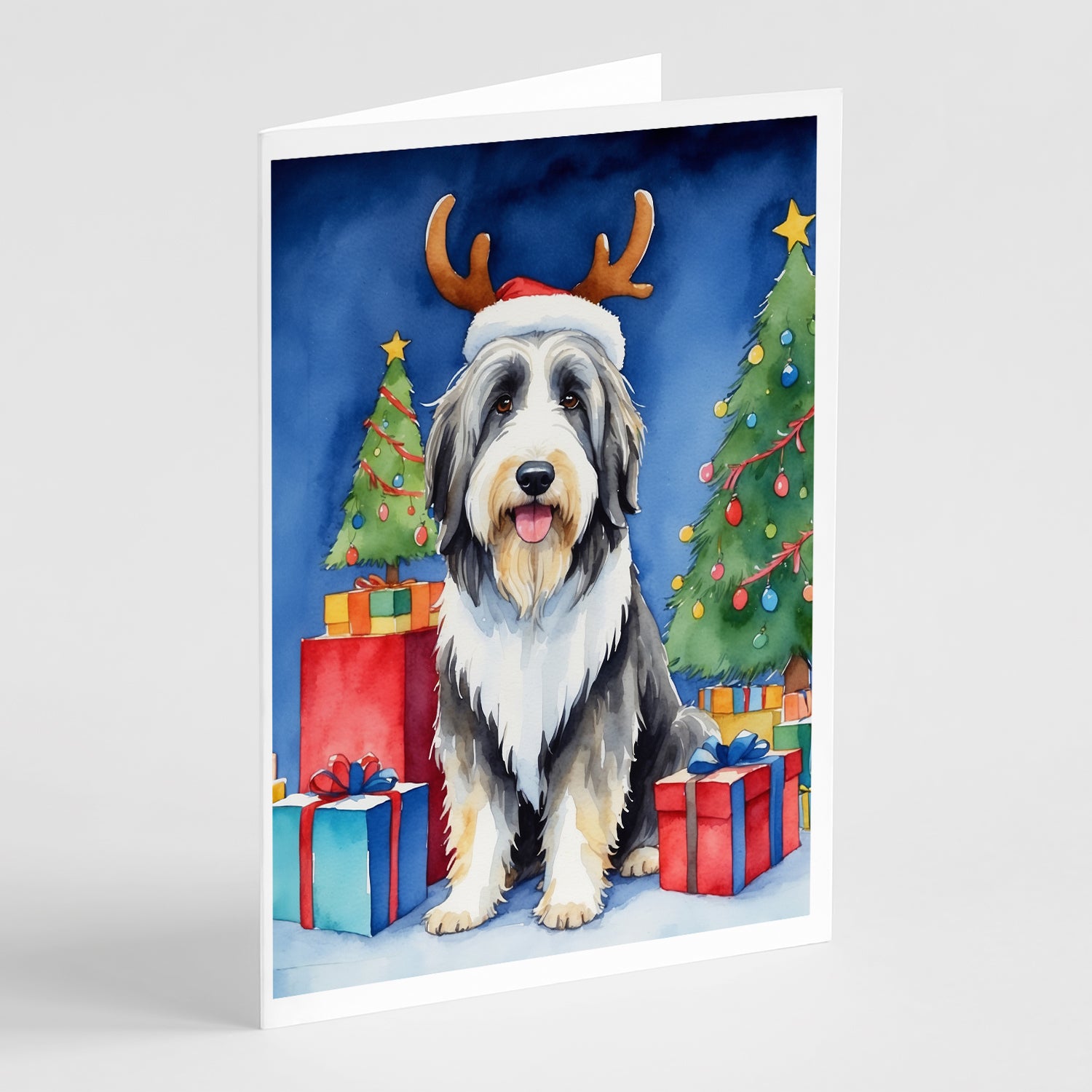 Buy this Bearded Collie Christmas Reindeer Greeting Cards Pack of 8