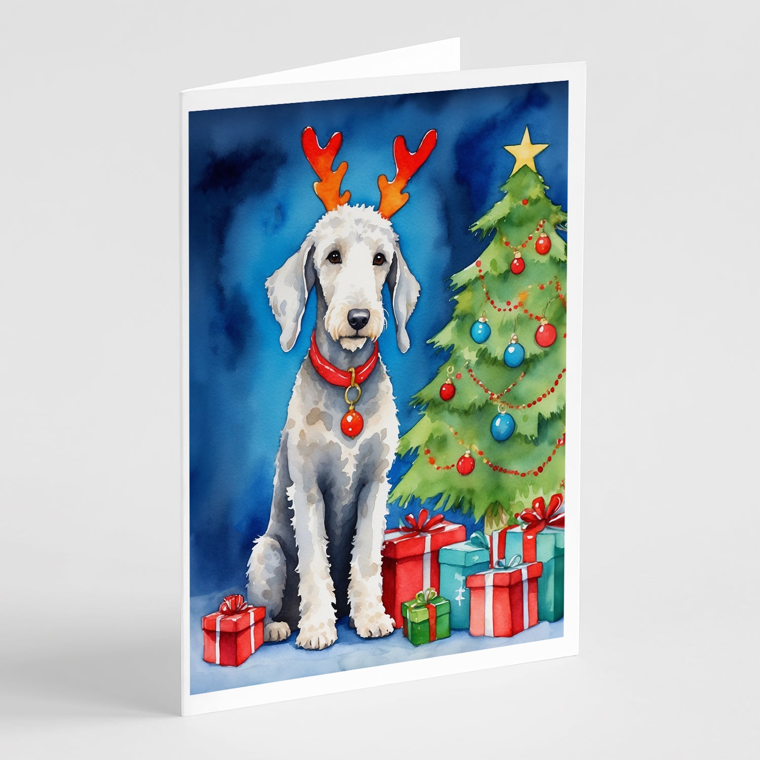 Buy this Bedlington Terrier Christmas Reindeer Greeting Cards Pack of 8