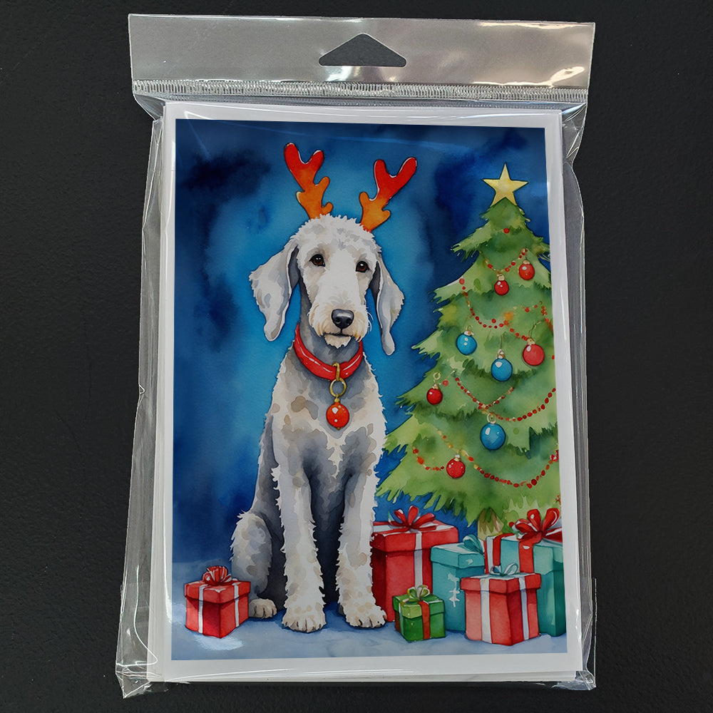 Bedlington Terrier Christmas Reindeer Greeting Cards Pack of 8