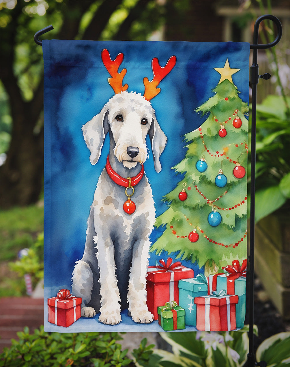 Bedlington Terrier Christmas Reindeer Garden Flag