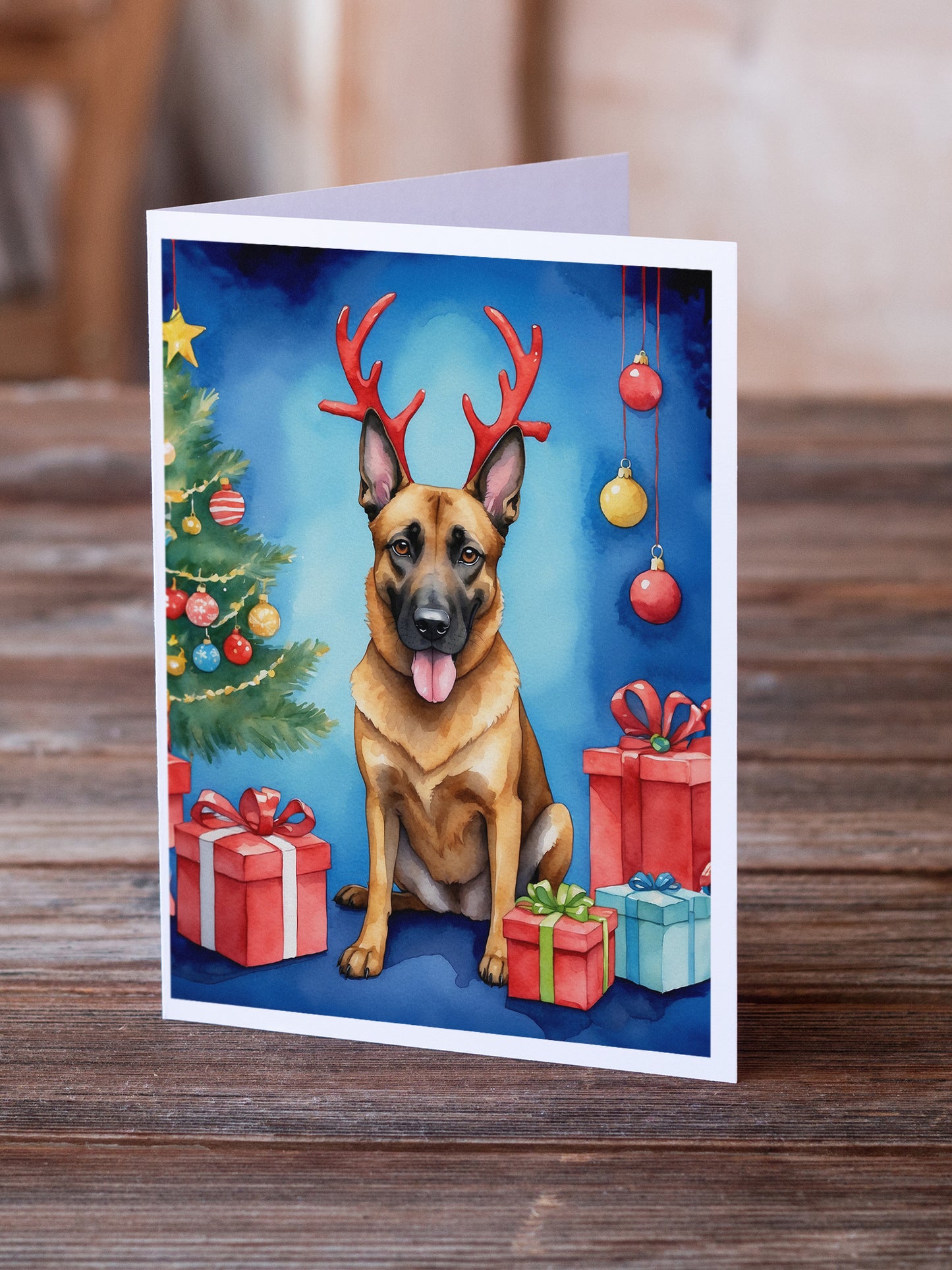 Belgian Malinois Christmas Reindeer Greeting Cards Pack of 8