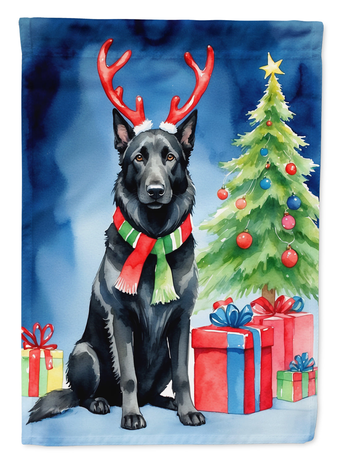 Buy this Belgian Sheepdog Christmas Reindeer House Flag