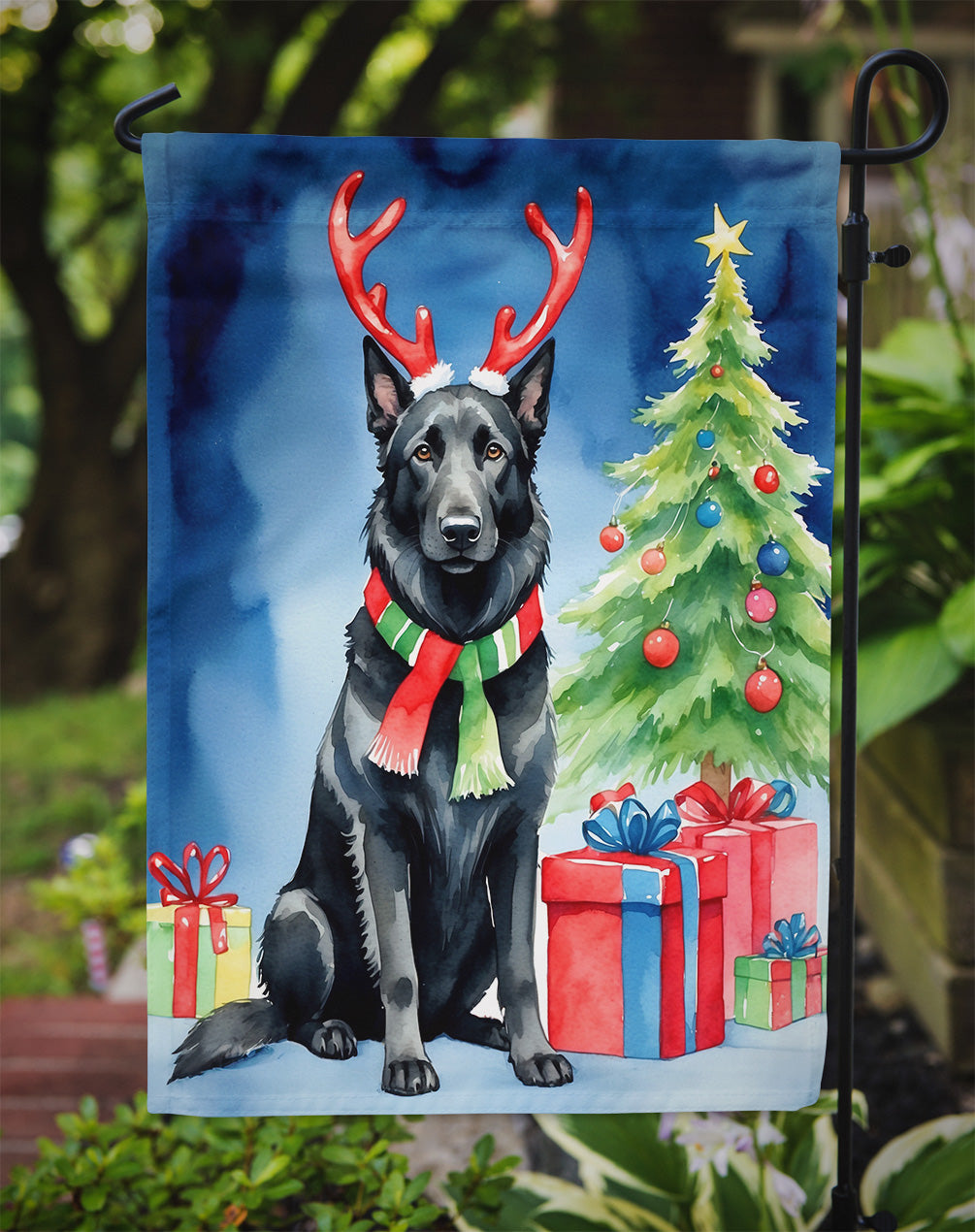 Belgian Sheepdog Christmas Reindeer Garden Flag