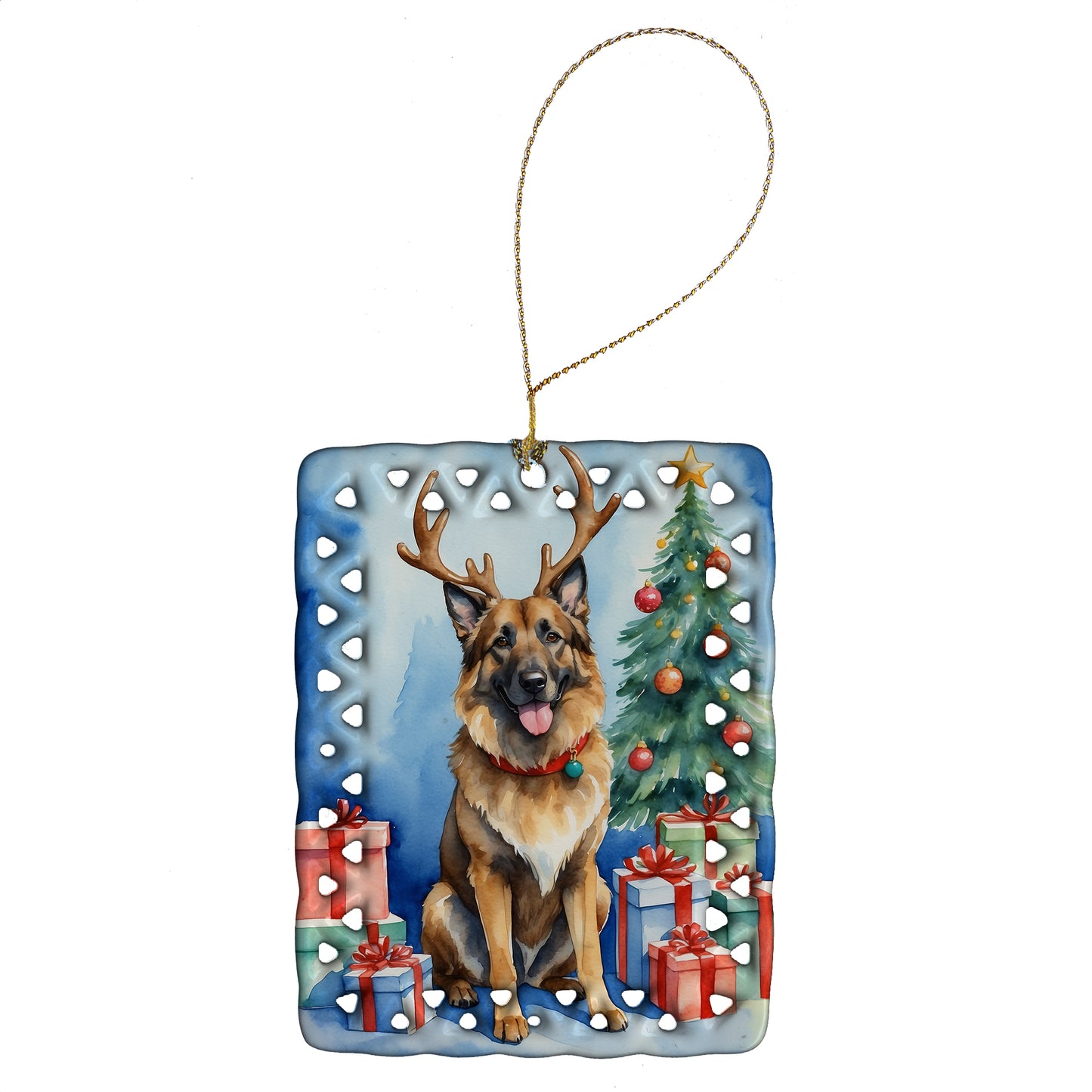 Buy this Belgian Tervuren Christmas Reindeer Porcelain Ornament