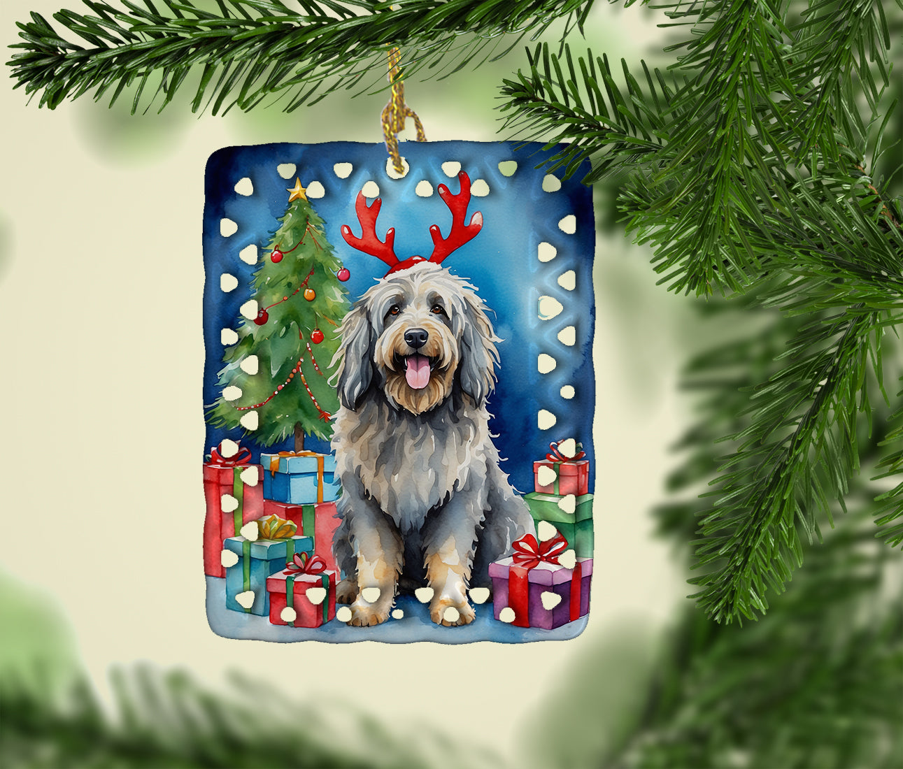 Bergamasco Christmas Reindeer Porcelain Ornament