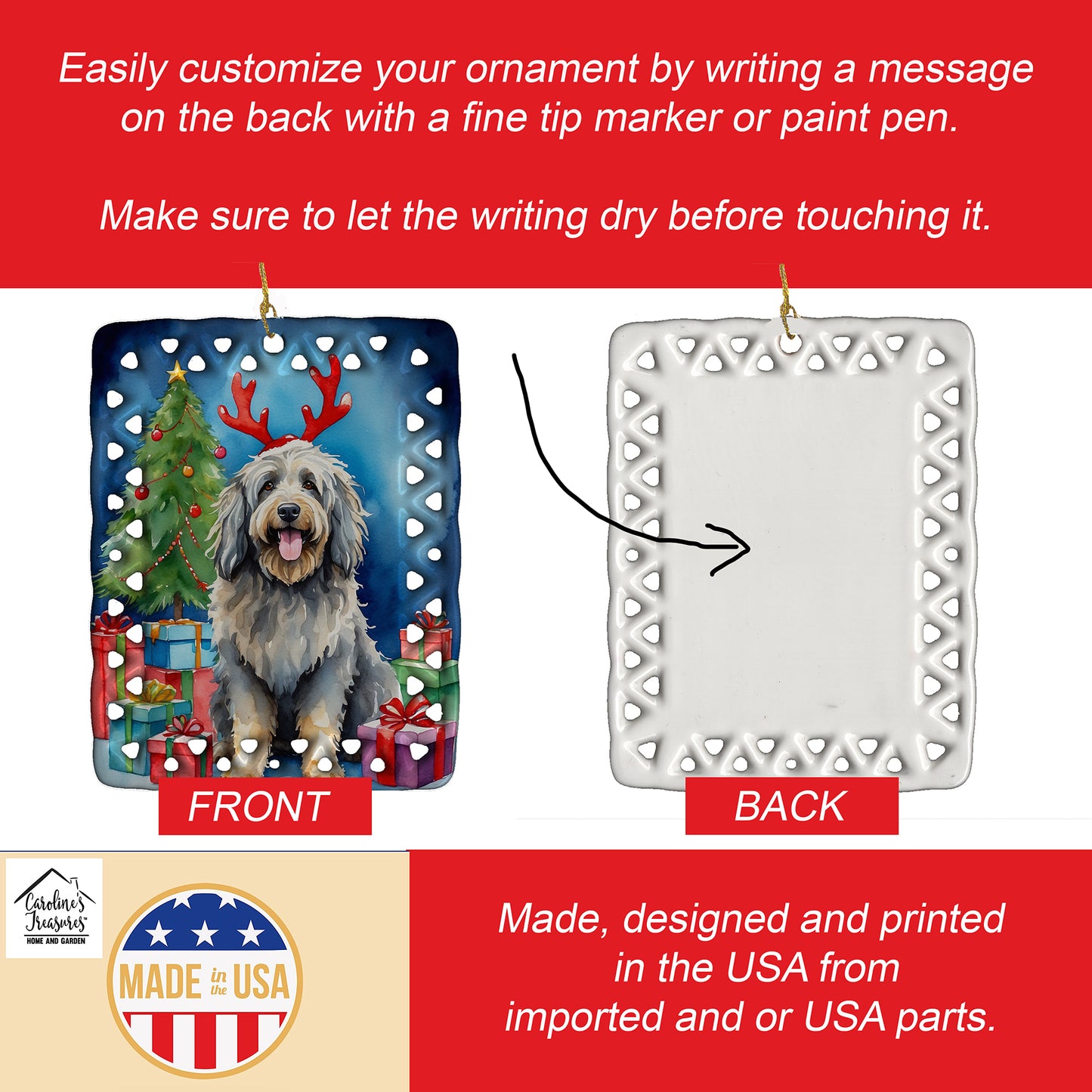 Bergamasco Christmas Reindeer Porcelain Ornament