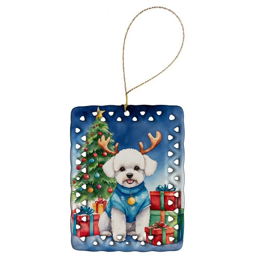 Buy this Bichon Frise Christmas Reindeer Porcelain Ornament