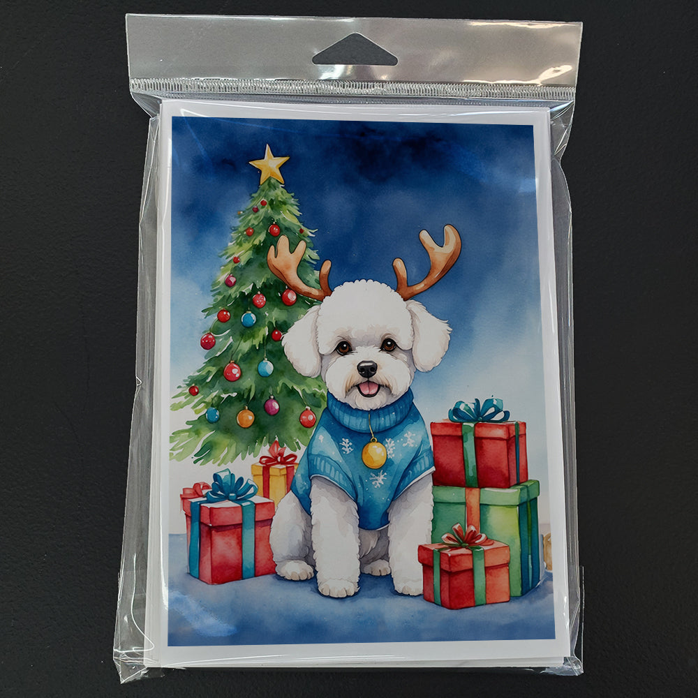 Bichon Frise Christmas Reindeer Greeting Cards Pack of 8