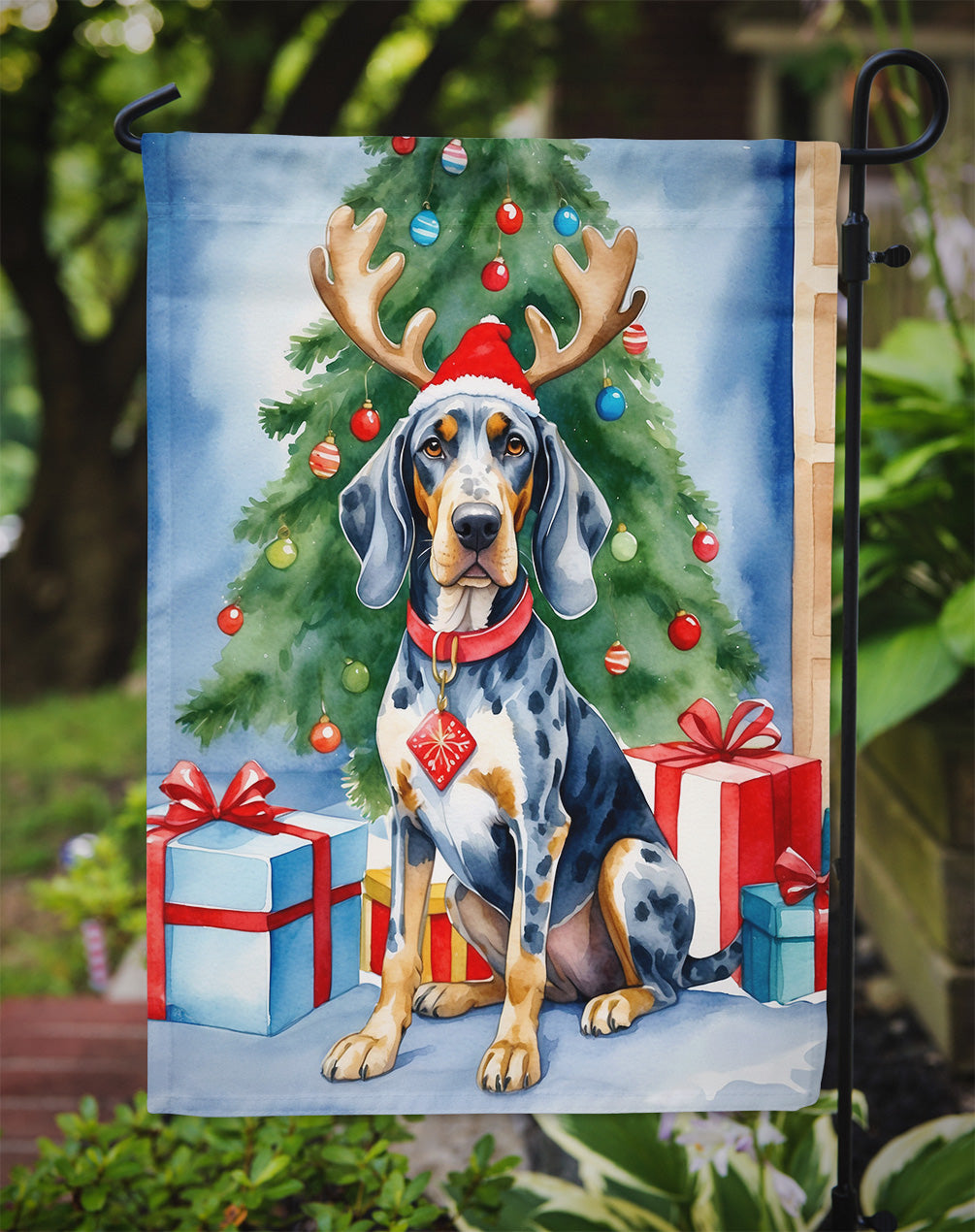 Bluetick Coonhound Christmas Reindeer Garden Flag
