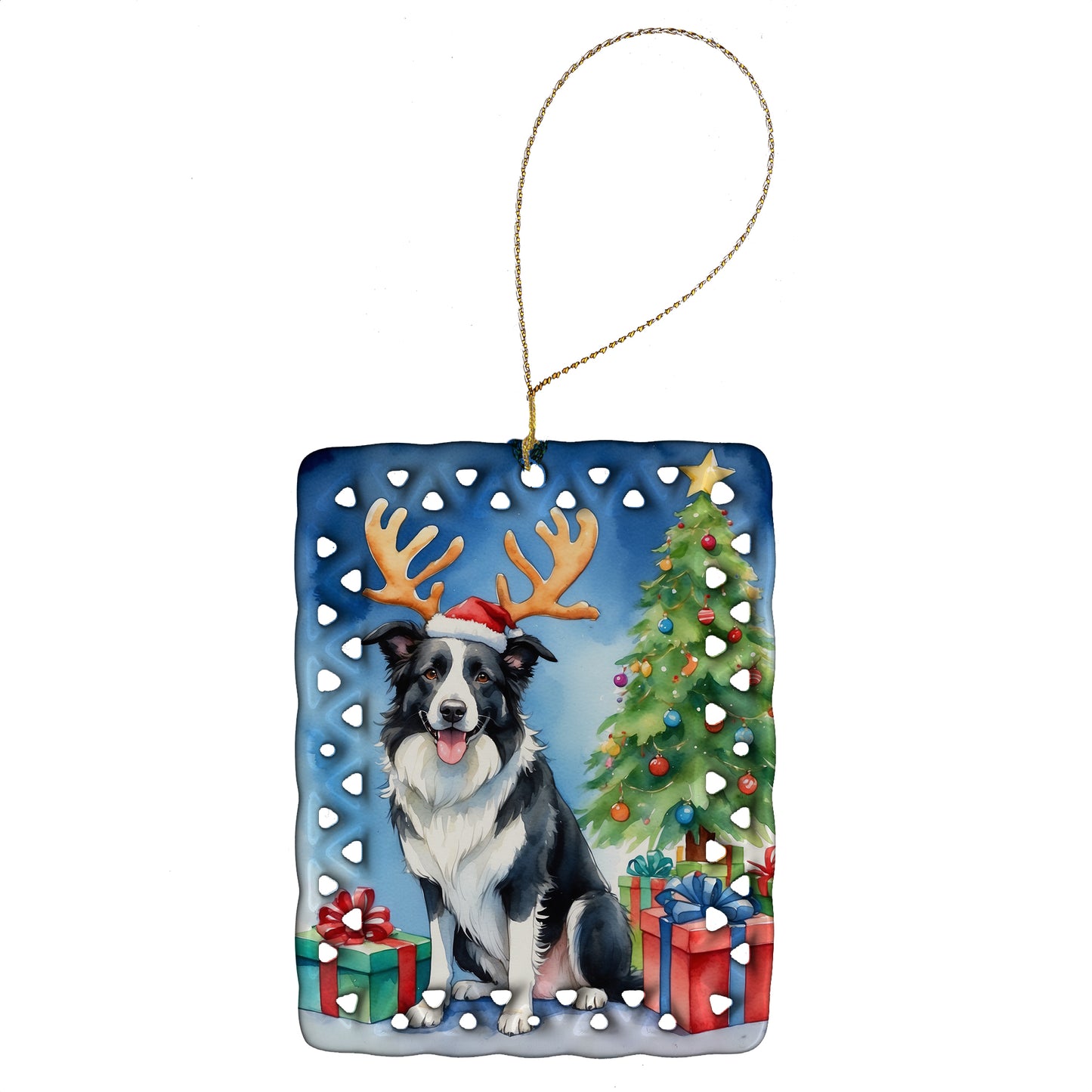 Buy this Border Collie Christmas Reindeer Porcelain Ornament