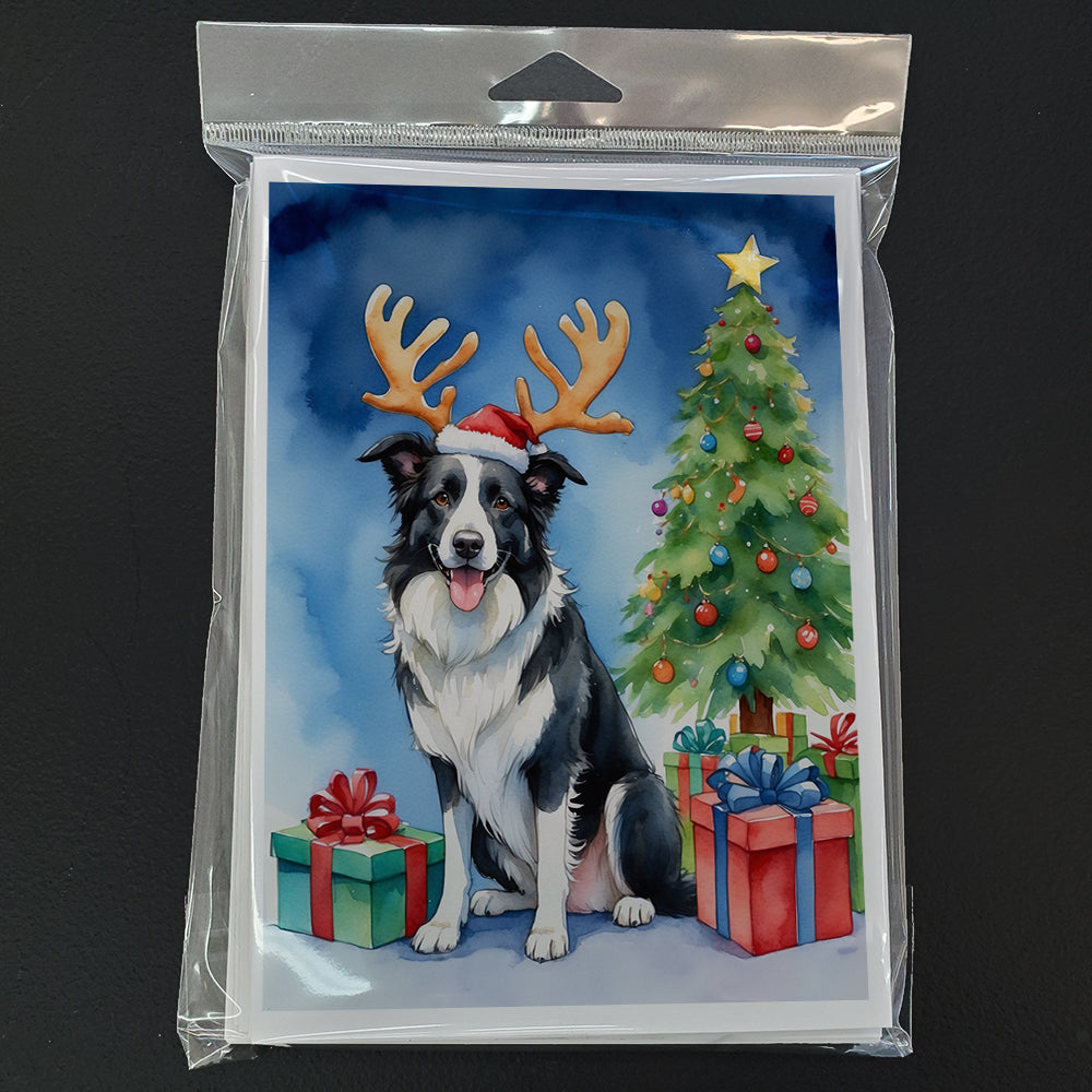 Border Collie Christmas Reindeer Greeting Cards Pack of 8