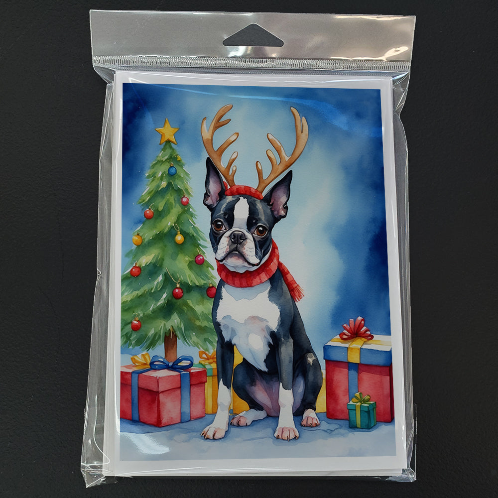 Boston Terrier Christmas Reindeer Greeting Cards Pack of 8