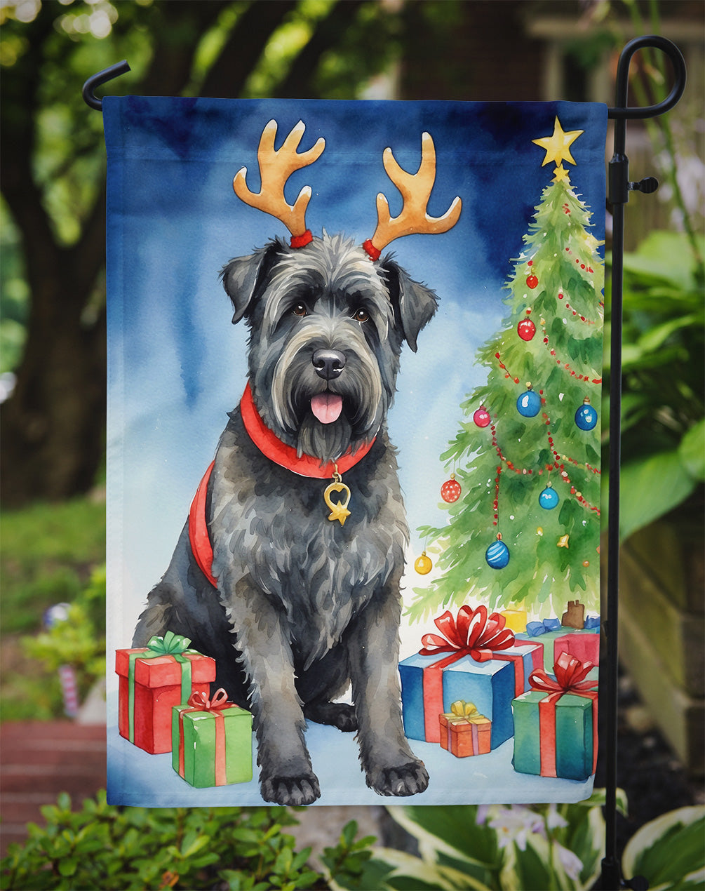 Bouvier des Flandres Christmas Reindeer Garden Flag