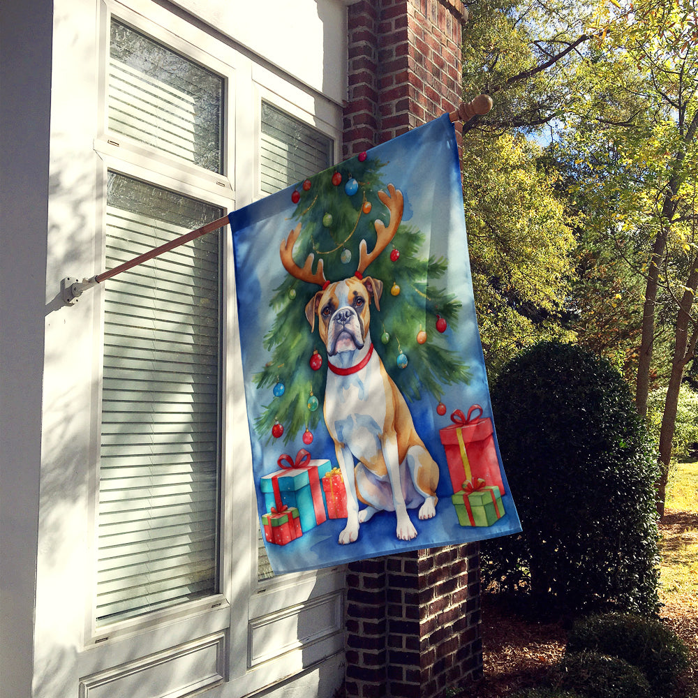 White Boxer Christmas Reindeer House Flag