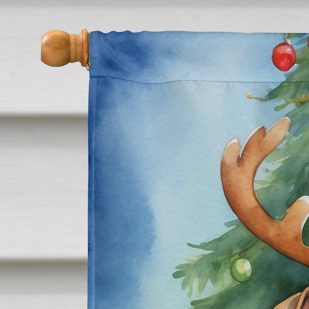 White Boxer Christmas Reindeer House Flag