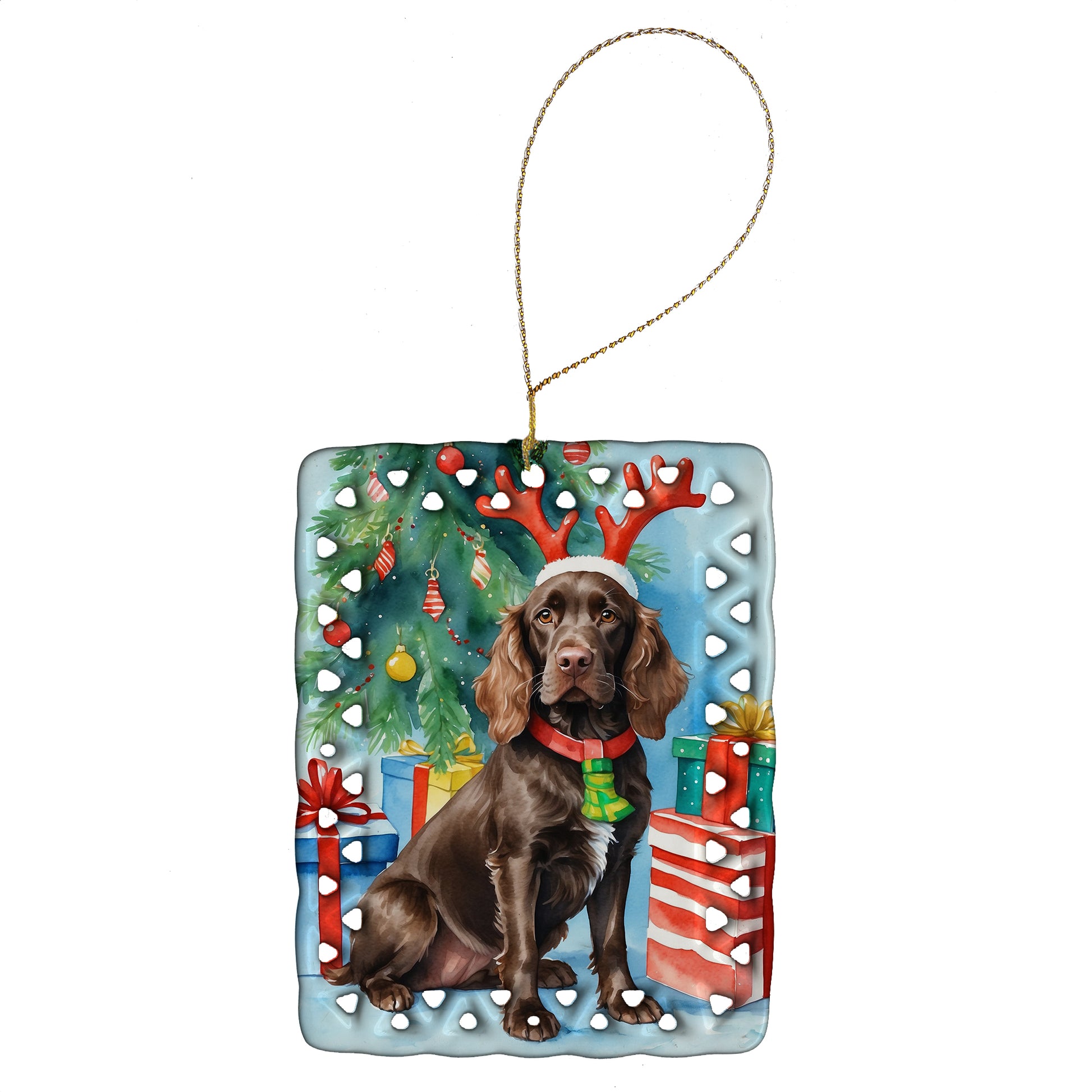 Buy this Boykin Spaniel Christmas Reindeer Porcelain Ornament